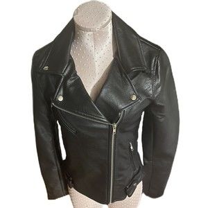 Romeo & Juliet Couture Moto Style Biker Jacket Black Faux Leather Size M NWT